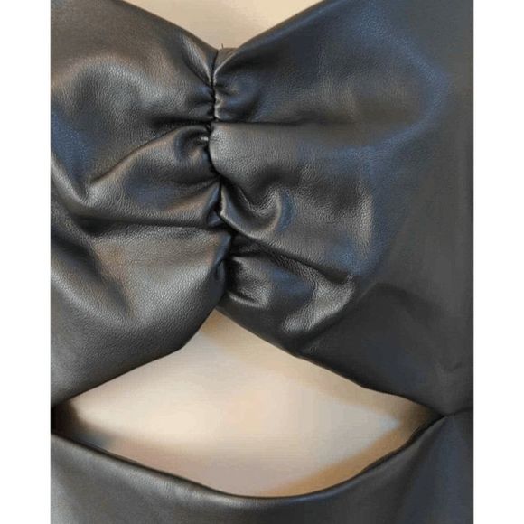 NWT Torn by Ronny Kobo Black Faux Vegan Leather Mini Dress with Cutout Detail Si - Picture 5 of 5